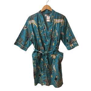 The Fox and the Mermaid Kimono Jungle Animals Robe OS Hand Made Cotton Belted